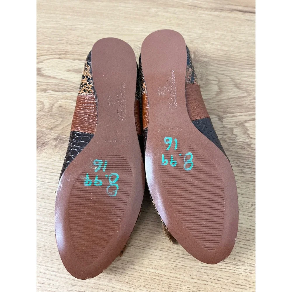Brooks Brothers Preppy Patchwork Ballet Flats Womens 7 Brown Animal Print Tassel
